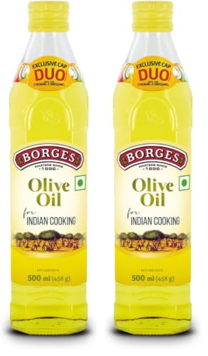 Image of Borges Olive Oil for Indian Cooking - 500 ml |Extra Light |Packed in Spain |Light Flavour |75% MUFA | Ideal for daily cooking: deep fry, tadka, curries (Pack of 2)