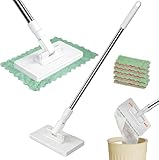 Wischmopp mit Druck-Klemm-System, Mini Mopp Ohne Haendewaschen, 1-Knopf-Wechsel, Automatischer Klemmtuch-Mopp, Fauler Wischmops, mit 10 wiederverwendbaren Mikrofasertüchern, für Zuhause und Büro