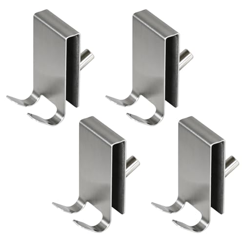 YoHyien 4 Pcs Shower Glass Door Hooks, Double Sided Shower Towel Hooks with EVA Pad, Stainless Steel Over Shower Door Hooks for Bathroom 0.2-0.4 in Thick Frameless Glass Shower Door (Silver)