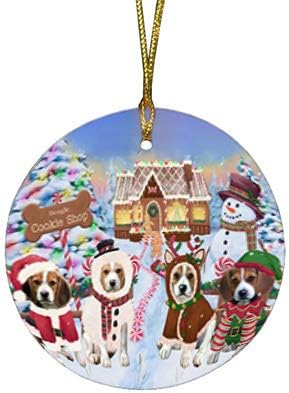 Santa Sled Dogs Beagle Christmas Round Flat Ornament - Pet Decorative Hanging Ornaments for Christmas X-mas Tree Decorations - 2.75" Round Flat Ceramic Christmas Ornament POR1540