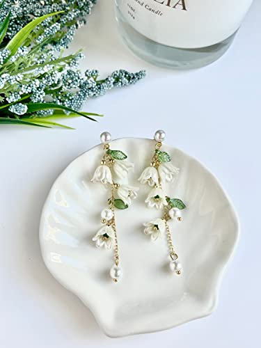 Dangle Flower Leaf Earring White Fairy Flower Earrings Summer Dangling Long Tassel Earrings Lily Of The Valley Earrings Jewelry3