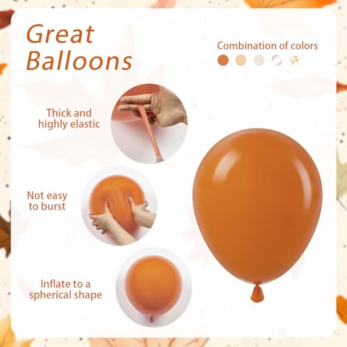 Image of 60pcs Fall Balloons 12inch, Thanksgiving Balloons with Burnt Orange Nude Sand White Metallic Gold Confetti Balloon for Fall Thanksgiving Baby Shower Bridal Birthday Party Decorations