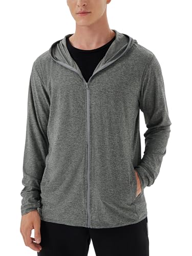 Image of Mens UPF 50+ UV Full Zip Sun Protection Hoodie Jacket With Thumb holes Cooling Lightweight Fishing Hiking Cooling Shirts men