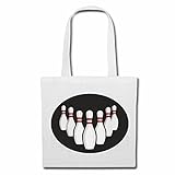 Reifen-Markt Tasche Umhängetasche BOWLING KEGELN BOWLINGSKUGEL BÖSER Smile KEGELABEND BOWLINGSABEND BOWLINGSTURNIER Einkaufstasche Schulbeutel Turnbeutel in Weiß