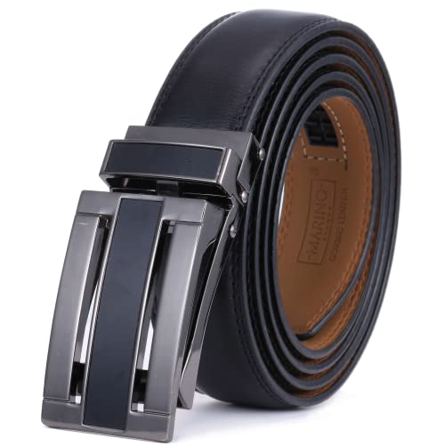 Image of Marino Avenue Ratchet Belt for Men. Adjustable Leather Dress Belt with 38 Easy to Click Into Place Ratchet Closures.