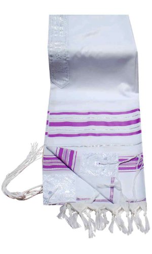 Acrylic Tallit (Imitation Wool) Prayer Shawl Light Purple (Lavender) Stripes in Size 18