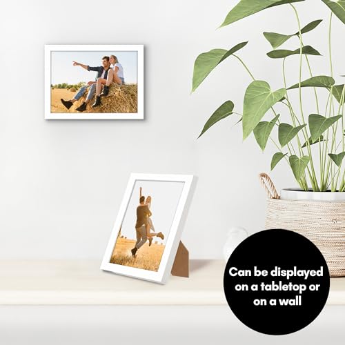Americanflat 5x7 Picture Frame with Shatter-Resistant Glass - Streamline Collection - Thin Border Photo Frame for Tabletop and Wall Display - Hanging Hardware and Easel Stand Included - White
