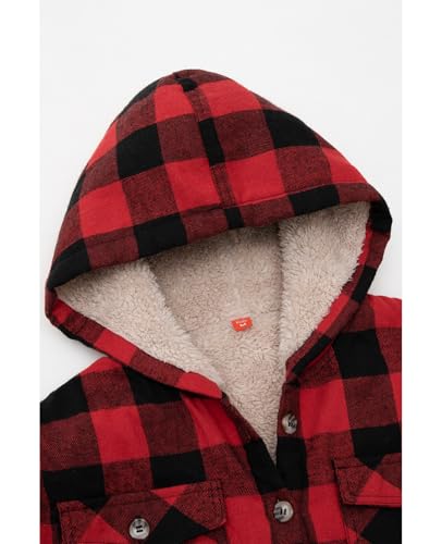 Image of ZENTHACE Boys Sherpa Fleece Lined Flannel Plaid Button Down Shirt Jacket,Hooded Flannel Shirt with Hand Pockets