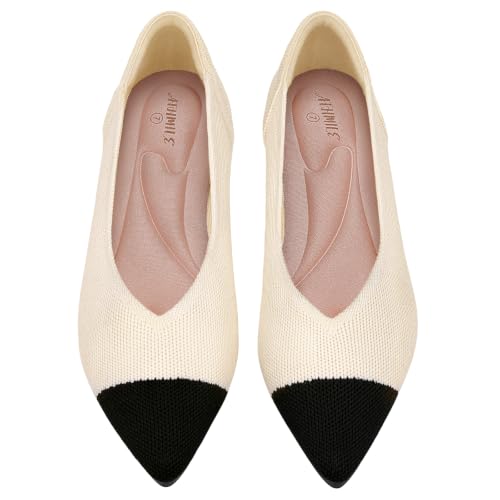 Image of ATHMILE Pointed Toe Flats for Women Comfortable Knit Ballet Flats Shoes