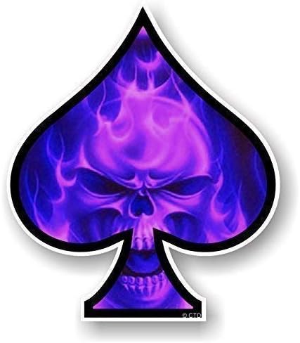 Ace of Spades Design with Purple Flaming Skull Motif Vinyl Car Bike Sticker Decal 100x85mm
