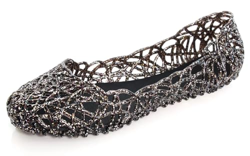 Image of Stunner Women Beach Jelly Shoes Slip On Crystal Summer Hollow Ballet Flats | Summer Cool PVC Breathable Outdoor Indoor Dressy Flat Sandals for Holiday Shopping Spa Swimming Pool