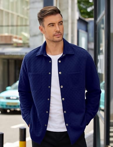 Image of COOFANDY Mens Shacket Long Sleeve Shirt Jacket with Pockets Lightweight Quilted Overshirt