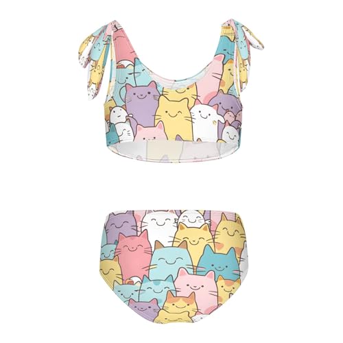 Girls Swimsuits Set 2pcs Colored of Cats Bathing Bikini Suits Tie Tankini2