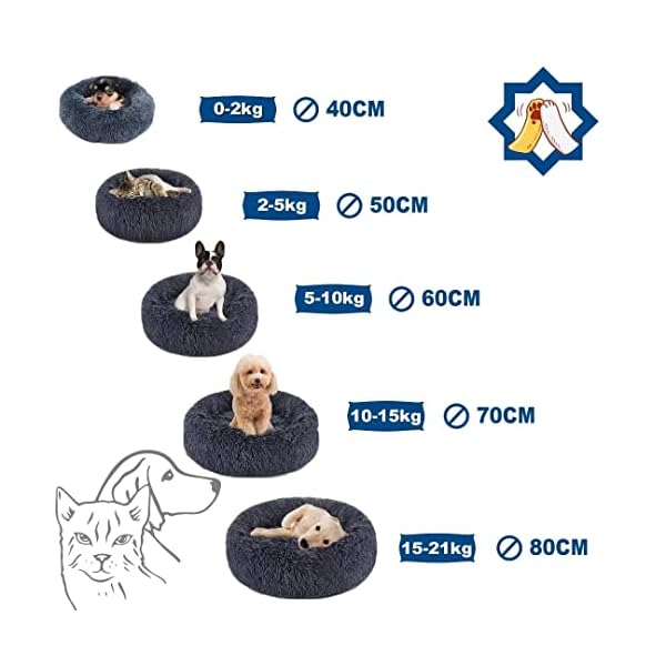 QOFLY Hundebett Kleine Hunde Rund, Ø 40 cm Grau Donut-Design Anti Stress Hundekissen Hundesofa Katzenbett für Nacht, Katzenkörbchen Warm Winter – Bild 6