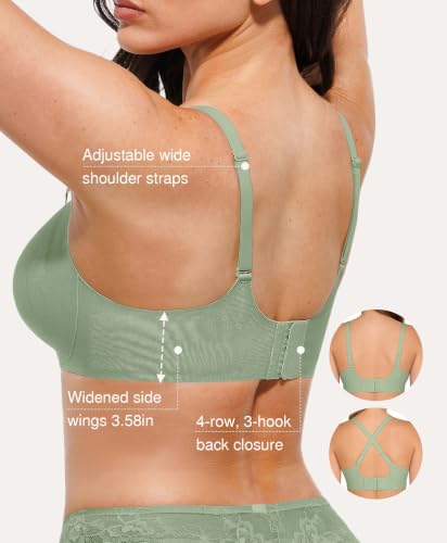 Popilush Bras for Women No Underwire Seamless Push Up Bra Green XLarge — view 5