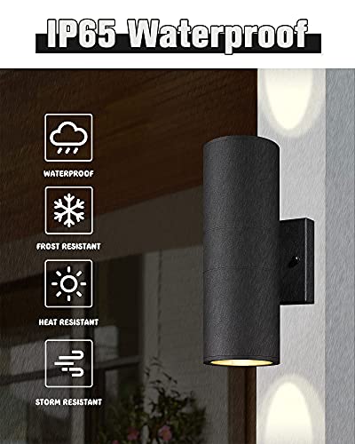 Image of Ken & Ricky Cylinder Outdoor Wall Sconce Lights,Up and Down,Black,4 Pack