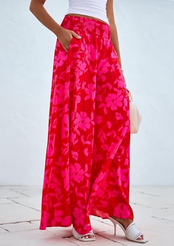 PRETTYGARDEN Women's 2025 Summer Flowy Wide Leg Palazzo Pants Dressy Casual Elastic High Waisted Pockets Boho Beach Trousers4