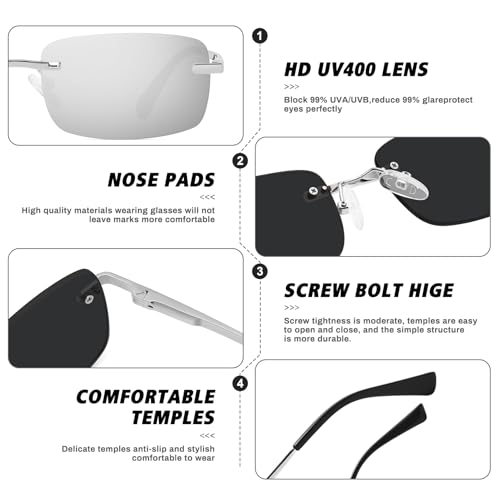 Image of Retro Frameless Rectangle Sunglasses Womens Trendy Narrow Small Frame Spring Hinge UV Protection FZN905