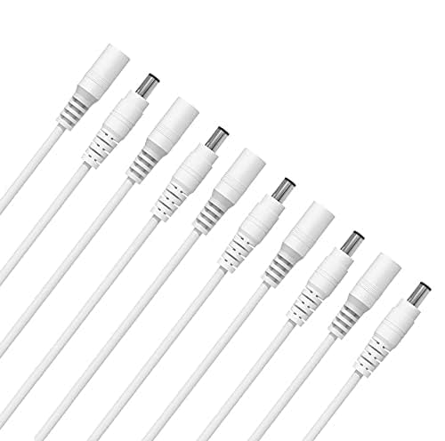 Improvhome 20AWG 10Pairs DC Power Pigtail Cable 12V 5A Male & Female dC Extension Cord power Tail Barrel Jack Plug Adapter Connector for CCTV Home Surveillance DVR Camera (2.1mm x 5.5mm) White