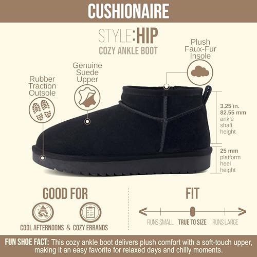 Image of CUSHIONAIRE Hip-3 Genuine Suede Leather Ankle Boots for Women - Pull On Cozy Faux Fur Boots Womens Shoes with Comfortable Memory Foam