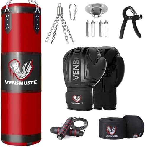 Punching Bag for Adults, 4FT Oxford Heavy Boxing Bag Set, Punching Bag with 12OZ Boxing Gloves, Chains, Hand Wraps, etc. Suitable for MMA Karate Kickboxing Boxing - Unfilled