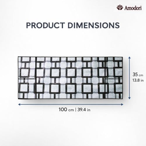 Image of Microwave Oven Top Cover 35x100 cm | Wipe Clean Fabric | 4 Utility Pockets (Geometric-17)