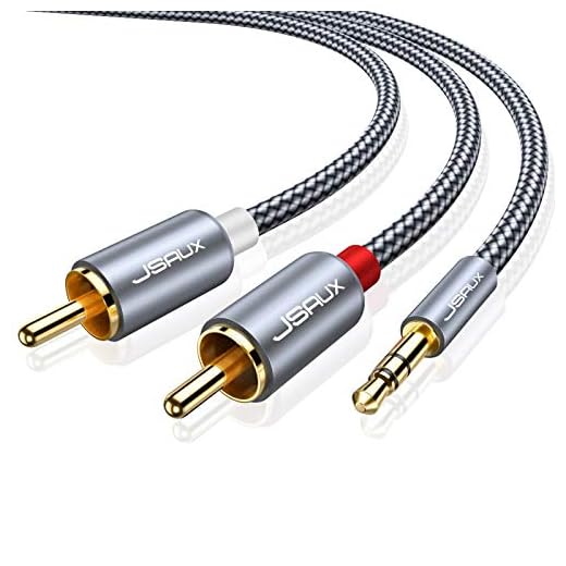 JSAUX RCA to 3.5mm Cable 6.6ft, Aux to RCA Headphone Male to Male Jack Adapter Nylon Braided 1/8 Audio Y Cord for Smartphones, MP3, Tablets, Speakers, HDTV -Grey