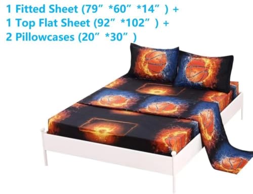 SDIII Basketball Kids Queen Sheet Set, 4 Pieces Soft Sport Printed Microfiber Bed Sheets Set for Boy by SDIII - Image 2