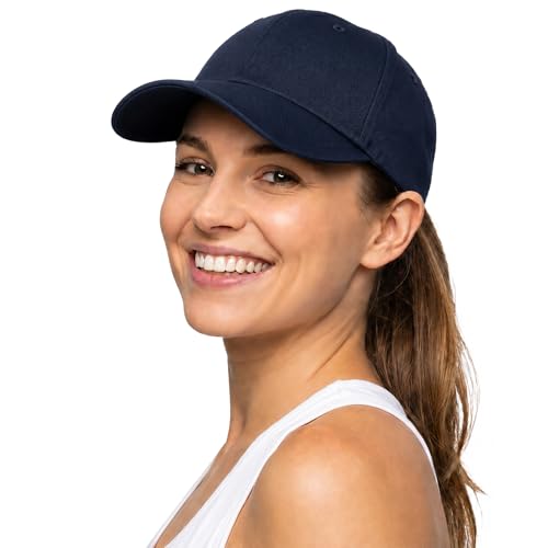 Womens Satin Lined Unstructured Baseball Cap Unisex Silk Lining Washed Cotton Adjustable Vintage Dad Hat Navy Blue