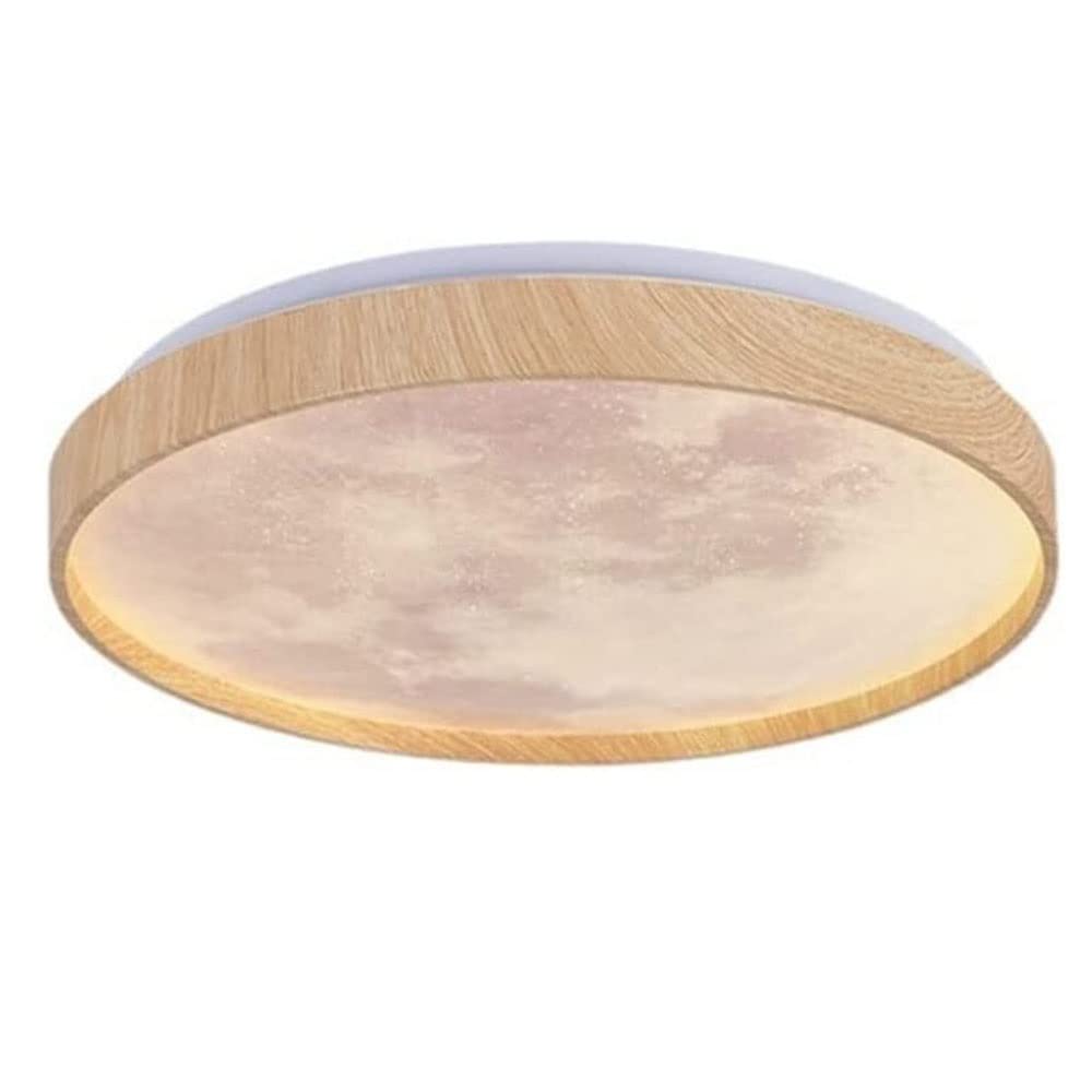 GEBBEM Moon Pattern Round Ceiling Light Creative Wood Grain Ceiling Lamp Dimmable LED Flush Mount Ceiling Lights for Bedroom, Kitchen, Children's Room (Color : Tricolor Light, Size : 56cm/22.0inch)