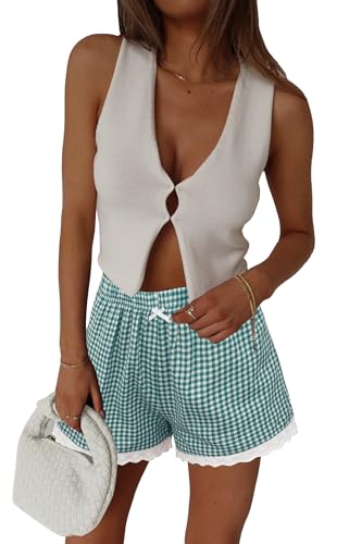 Image of Boxer Shorts for Women Pajama Gingham Shorts Casual Lounge Sleep Plaid Y2K Beach Bottoms for 2026 Summer