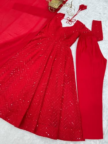 Image of Women's Heavy Faux Georgette Embroidery Work Anarkali and Set Beautiful Dupatta Traditional for Women Any Occasion Lehenga choli