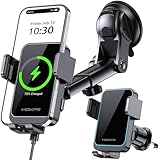 MOKPR Handyhalterung Auto mit Ladefunktion, 15W Induktive Ladestation Auto Entlüftung Armaturenbrett Windschutzscheibe für iPhone 16/15/14/13/12 Serie&Samsung S24/23/22 LG mit LED-Licht (Schwarz)