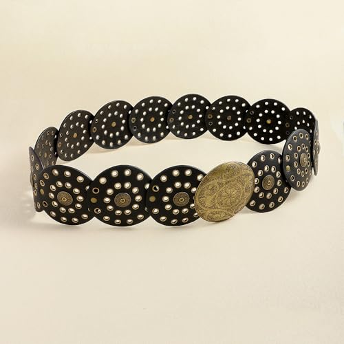 Womens-Western-Chunky-Cowgirl-Belts Wide Disc Belt Punk Retro Boho Waist Metal Buckle Adjustable for Dress Jeans3