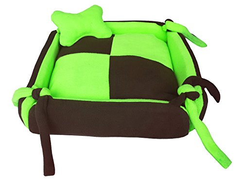 Image of Fluffy's Luxurious Dog /Cat Bed Square Shape Super Soft Foam Reversible Sky Blue & Black (Green, Medium)