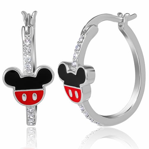 Mickey Mouse and Minnie Mouse Earrings for Women Official License, Hoop Earrings with Cubic Zirconia or Multicolored Crystals