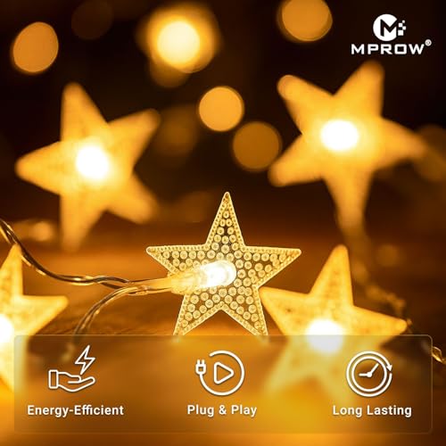 Image of MPROW Star String Lights - 20 LED Yellow Color Hanging Fairy Lights with Waterproof Decorative Lights for Bedroom, Diwali, Christmas, Wedding, and Outdoor Garden