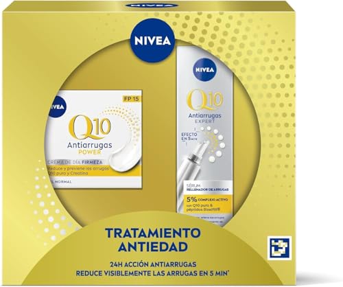 Nivea Pack Rutina Antiedad Q10 Antiarrugas Power 4 Semanas, Set De Cremas Reafirmantes, Caja De Regalo Con Crema De Día Con Fp15 1 X 50 Ml Y Sérum Tratamiento Concentrado 1 X 15 Ml Nivea Pack Rutina Antiedad Q10 Antiarrugas Power 4 Semanas, Set De Cremas Reafirmantes, Caja De Regalo Con Crema De Día Con Fp15 1 X 50 Ml Y Sérum Tratamiento Concentrado 1 X 15 Ml