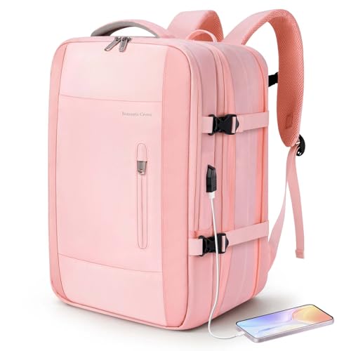 Romantic Crown Mochila de Viagem Expansivel Masculina Feminina, Mochila Para Notebook Executiva Impermeável Reforçada Cabo USB, Trabalho, Escola, Viagens (Rosa)