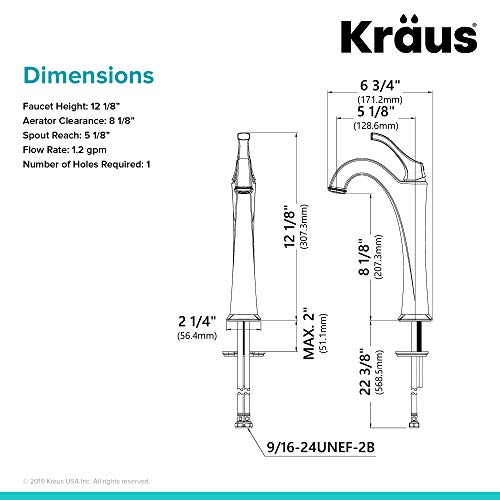 KRAUS KVF-1200BG Arlo™ Brushed Gold Tall Vessel Bathroom Faucet with Pop-Up Drain - image 6