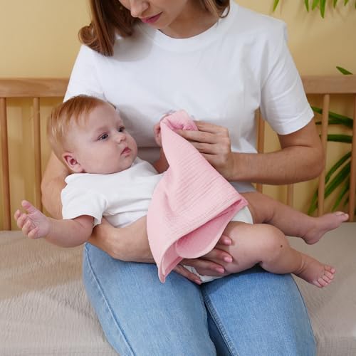 Kewlife gift Baby Muslin Burp Cloths 20x10in - Ultra Soft & Absorbent, Neutral Colors, Reusable Burp Cloths for Baby Boys & Girls – Newborn Essentials for Drooling & Burping 4Pack(Macaron) - Thumbnail 4