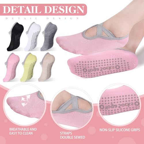 Velmitten 6 pares de meias de ioga femininas de pilates com alças de aderência, acessórios de ioga a