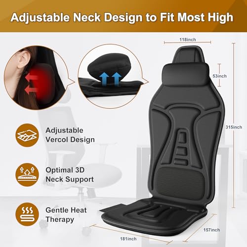 comrelax Vibration Back Massager with Heat for Chair, Massage Chair Pad with Waist Cooling & Neck Support, Seat Massager for Seniors, Office Workers, Fatigue & Pain Relief in Office, Home, Ideal Gift - Thumbnail 3