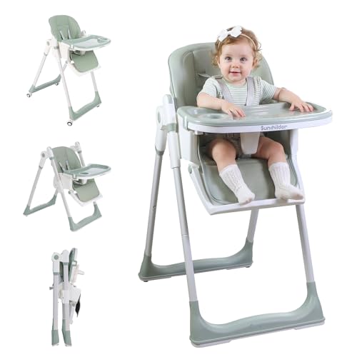 Sunchildor 3-in-1 Baby High Chair with Wheels, 5-Point Harness, Tray, Footrest, and Backrest...