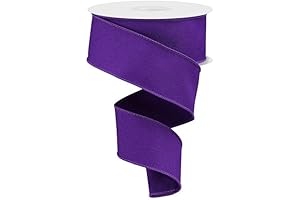 Solid Diagonal Weave Wired Edge Ribbon, 10 Yards (1.5 Inch, Purple)