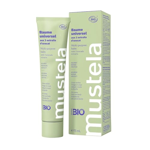 Mustela Crema Rica Multiusos con 3 Extractos de Aguacate, Cuerpo, Bebé y Toda la Familia - Hidratación Diaria de las Zonas Secas, 99,7% Ingredientes de Origen Natural, Vegana (75ml)