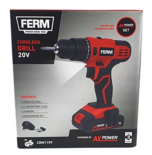 Ferm Visseuse sans fil 20 V avec chargeur et assortiment d'embouts