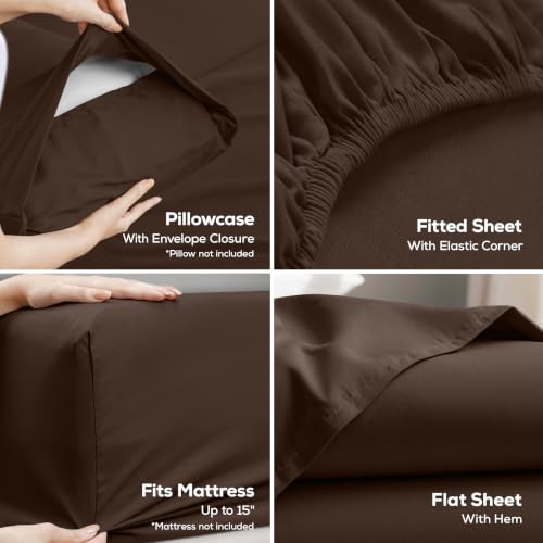 Image of Utopia Bedding California King Size Sheet Set - 4 Piece Bed Sheets, Soft and Breathable Microfiber, Includes 1 Fitted Sheet, 1 Flat Sheet and 2 Pillowcases - Oeko Tex (Brown)