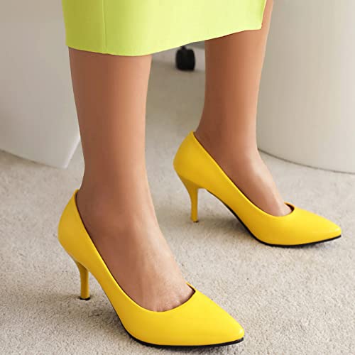 Women's Stiletto High Heel Patent Pointed Toe Pumps Closed Toe Slip on Dress Shoes3