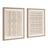 Kate and Laurel Samori Transitional Two-Piece Framed Textile Art Set, 16 x 20, Natural, Modern Printed Linen Shadow Box for Use as Gallery Wall Decor or Tribal Wall Art Set